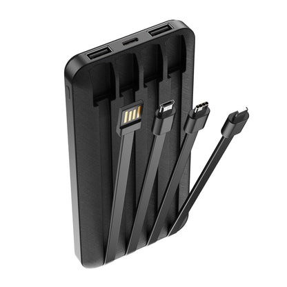 Forever TB-411 Externer Akku, 10000 mAh, 10 W, 1 x Lightning – 1 x microUSB – 1 x USB-C – 2 x USB-A, Schwarz