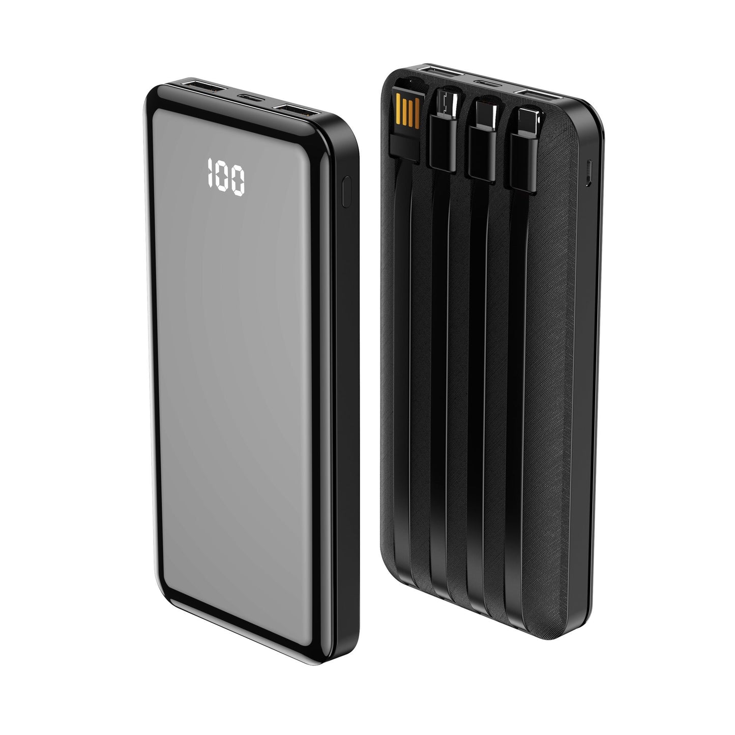 Forever TB-411 Externer Akku, 10000 mAh, 10 W, 1 x Lightning – 1 x microUSB – 1 x USB-C – 2 x USB-A, Schwarz