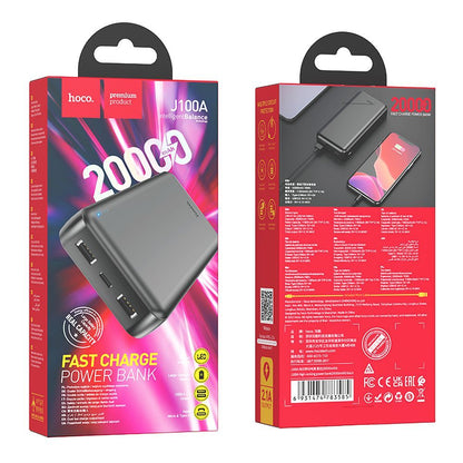 HOCO J100A External Battery, 20000mAh, 10W, 2 x USB-A, Black