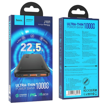 Externer Akku HOCO J101, 10000mAh, 22.5W, QC + PD, 1 x USB-C - 2 x USB-A, Schwarz