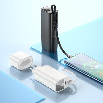 HOCO J148 2-in-1 Powerbank, 5000 mAh, 20 W, PD, 2 × USB-C, Schwarz