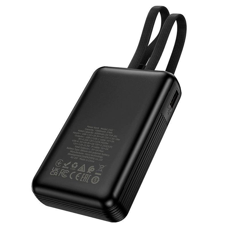 Externe Batterie HOCO J162, 10000mAh, 22,5W, QC + PD, 1 x Lightning - 1 x USB-A - 2 x USB-C, Schwarz