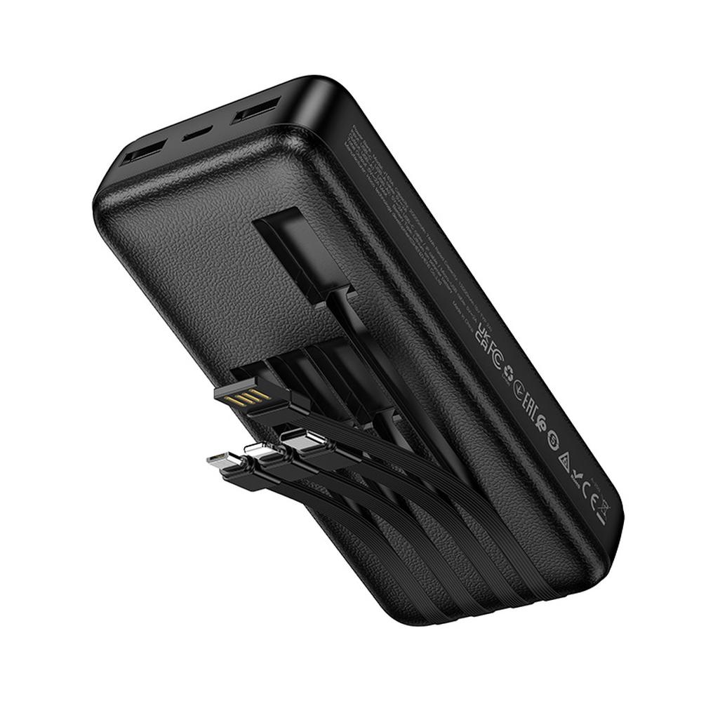HOCO J163A Powerbank, 20000 mAh, 10 W, 1 x Lightning – 1 x Micro-USB – 1 x USB-C – 2 x USB-A, Schwarz