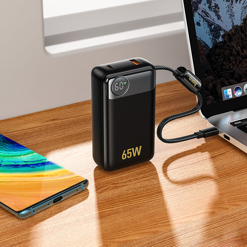 HOCO Q53 External Battery, 12000mAh, 65W, QC + PD, 1 x USB-A - 2 x USB-C, Black