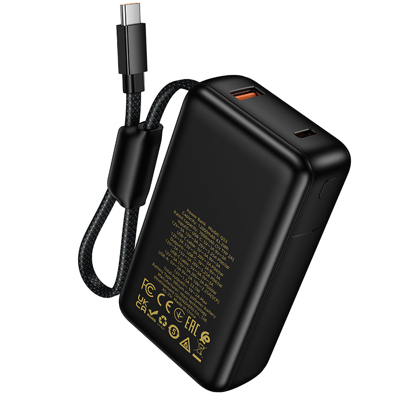 HOCO Q53 External Battery, 12000mAh, 65W, QC + PD, 1 x USB-A - 2 x USB-C, Black