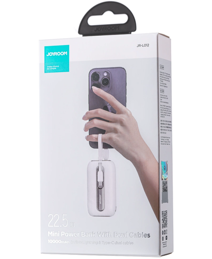 Externer Akku Joyroom Colorful Series JR-L012, 10000mAh, 22.5W, QC + PD, 1 x Lightning - 2 x USB-C, Weiß