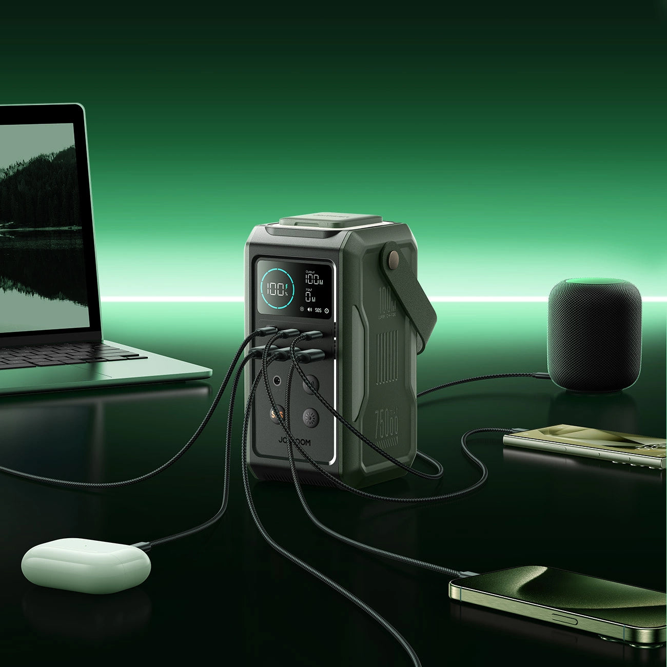 Externe Batterie Joyroom JR-PBF10, 75000mAh, 100W, QC + PD, 3 x USB-A - 3 x USB-C, Grün