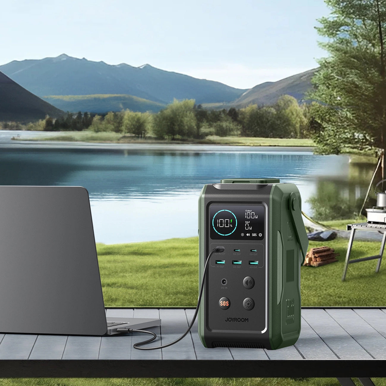 Externe Batterie Joyroom JR-PBF10, 75000mAh, 100W, QC + PD, 3 x USB-A - 3 x USB-C, Grün