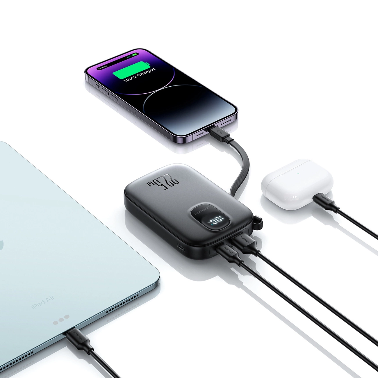 Joyroom JR-PBF18 External Battery, 10000mAh, 22.5W, QC + PD, 1 x Lightning - 1 x USB-A - 1 x USB-C, Black