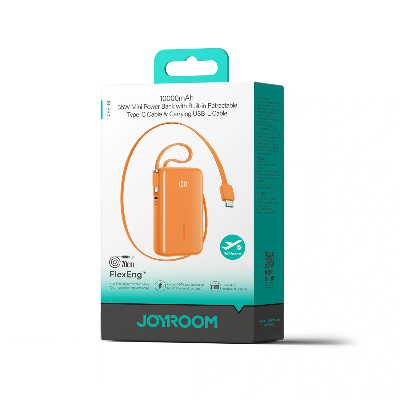 Externe Batterie Joyroom JR-PR2L, 10000mAh, 35W, QC + PD, 1 x Lightning - 2 x USB-C, Orange