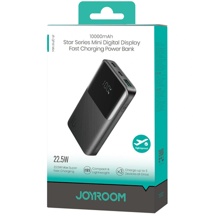 Externer Akku Joyroom JR-QP191, 10000mAh, 22.5W, QC + PD, 1 x USB-A - 2 x USB-C, Schwarz