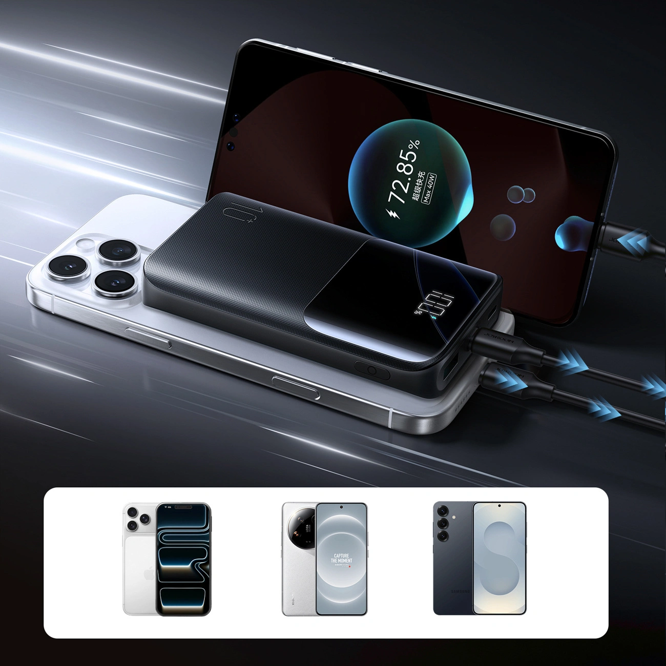 Externer Akku Joyroom JR-QP191, 10000mAh, 22.5W, QC + PD, 1 x USB-A - 2 x USB-C, Schwarz