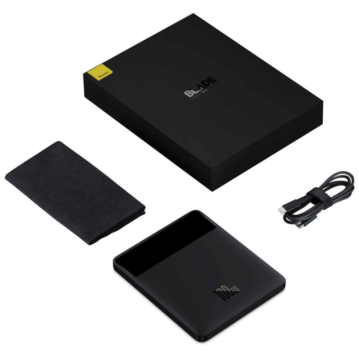 Baseus Blade Ultradünner externer Akku, 20000 mAh, 100 W, QC + PD, 2 x USB-A – 2 x USB-C, Schwarz PPBL000201