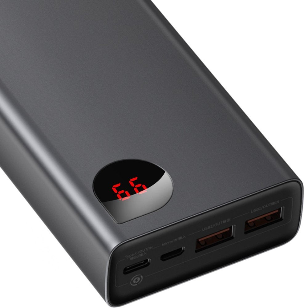 Baseus Adaman Externer Akku, 20000 mAh, 65 W, QC + PD, 1 x USB-C – 2 x USB-C, Schwarz PPIMDA-D01