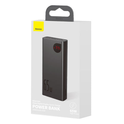 Baseus Adaman Externer Akku, 20000 mAh, 65 W, QC + PD, 1 x USB-C – 2 x USB-C, Schwarz PPIMDA-D01