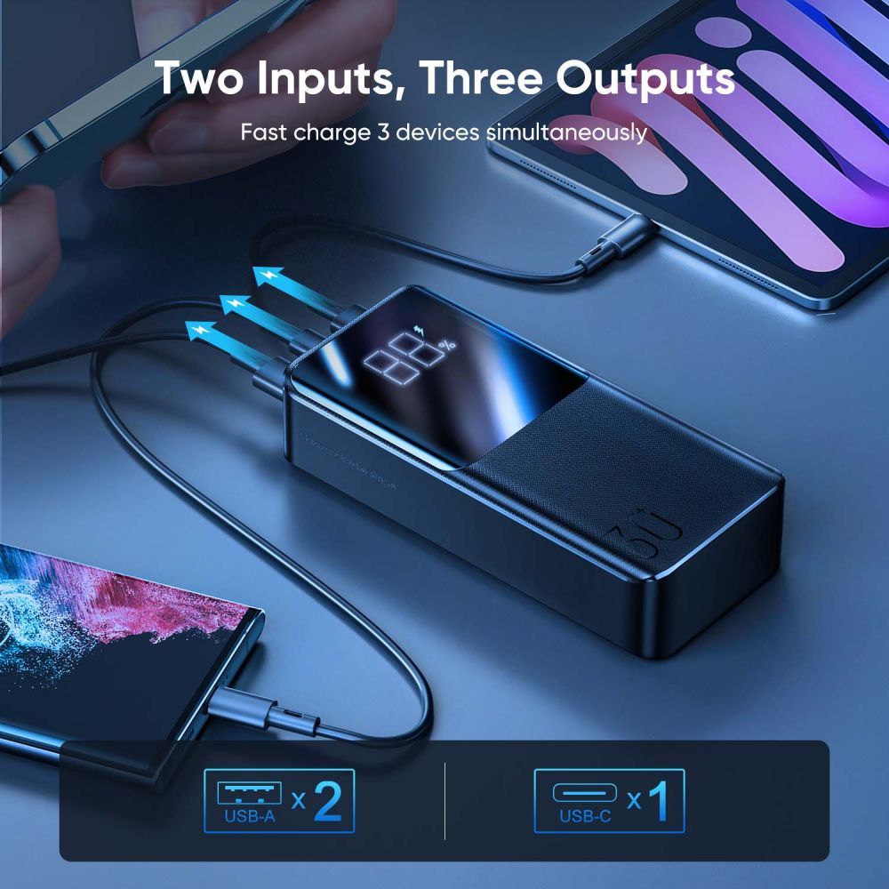 Externe Batterie Joyroom JR-QP193, 30000mAh, 22,5W, QC + PD, 1 x USB-C - 2 x USB-A, Schwarz