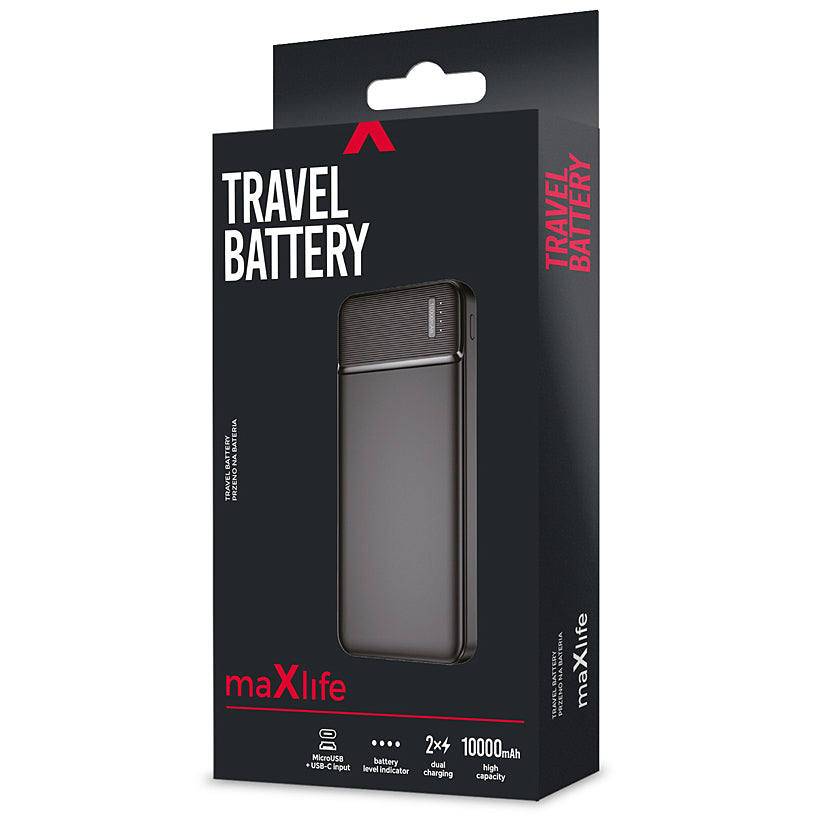 Externe Batterie MaXlife MXPB-01, 10000mAh, 12W, 2 x USB-A, Schwarz