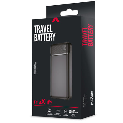 Externer Akku MaXlife MXPB-01, 20000 mAh, 12 W, 2 x USB-A, Schwarz