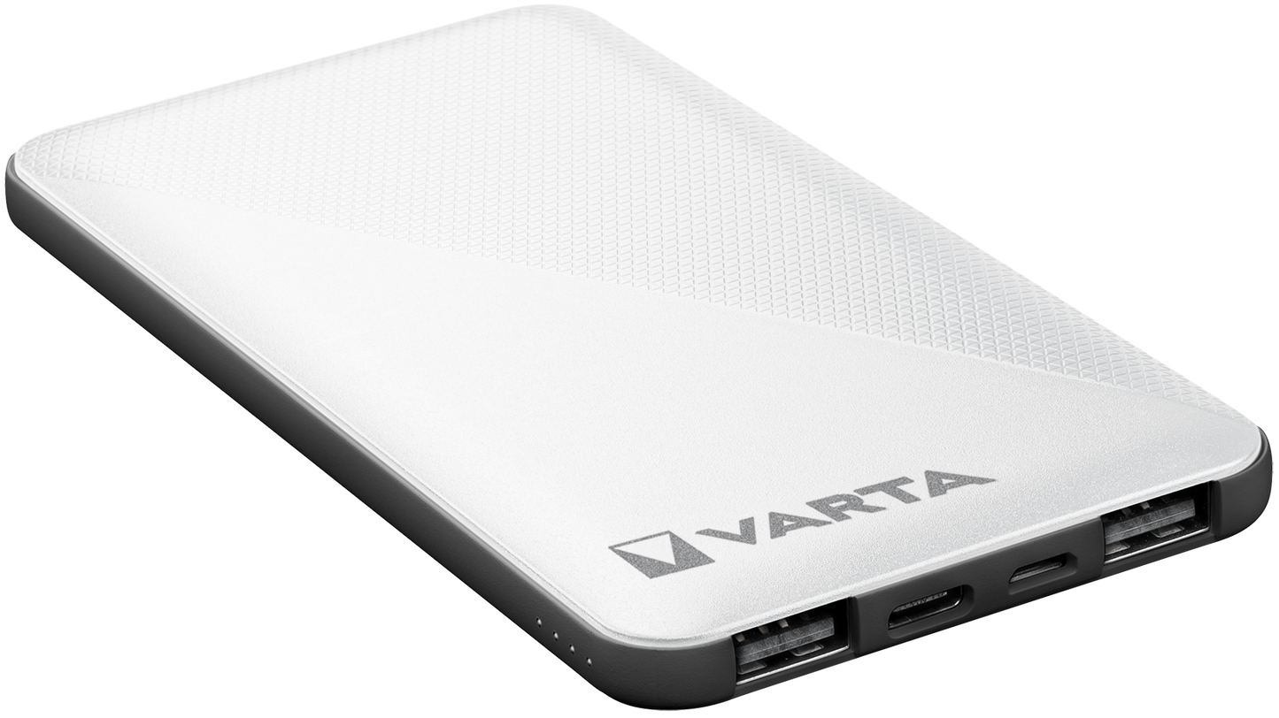 Varta Energy Externer Akku, 5000 mAh, 15 W, 2 x USB-A – 1 x USB-C, Weiß