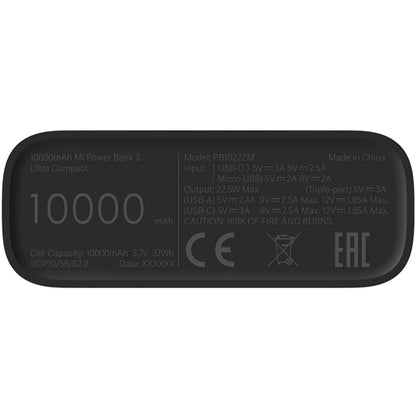 Externer Akku Xiaomi MI 3 Ultra Compact, 10000 mAh, 22,5 W, QC + PD, 2 x USB-A – 1 x USB-C, Schwarz BHR4412GL