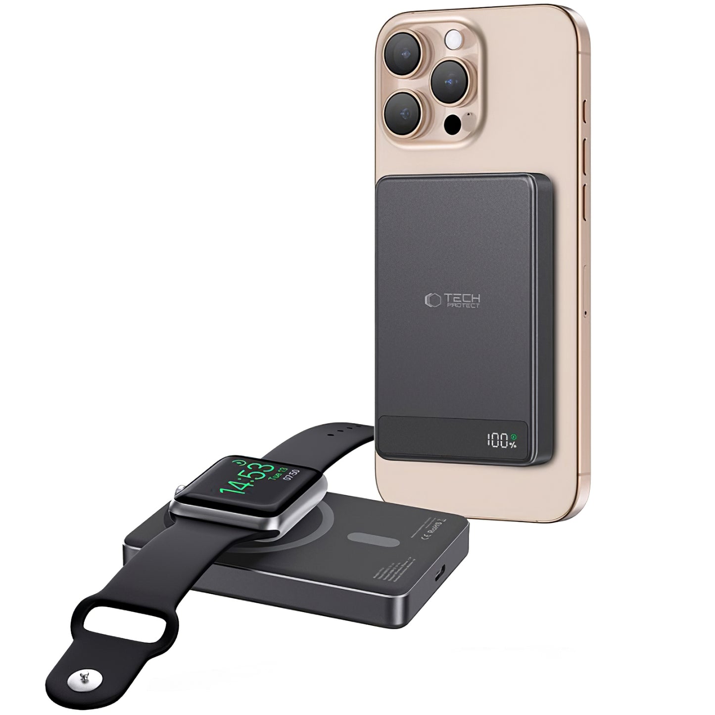 Kabelloser externer Akku Tech-Protect PB33 LifeMag, 5000 mAh, 15 W, FQI, 1 x QI – 1 x USB-C, Schwarz