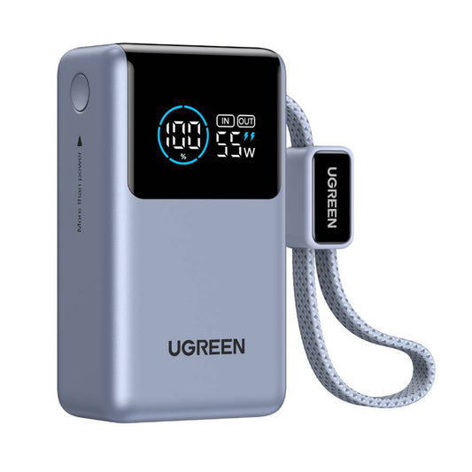 Externe Batterie UGREEN Nexode Pro PB727 (75701B), 10000mAh, 55W, QC + PD, 1 x USB-A - 2 x USB-C, Grau