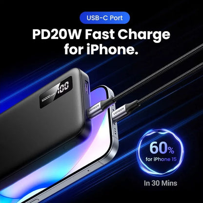 Externer Akku UGREEN PB311, 10000mAh, 22.5W, QC + PD, 1 x USB-C - 2 x USB-A, Schwarz