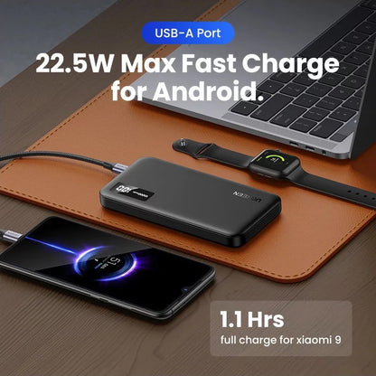 Externer Akku UGREEN PB311, 10000mAh, 22.5W, QC + PD, 1 x USB-C - 2 x USB-A, Schwarz