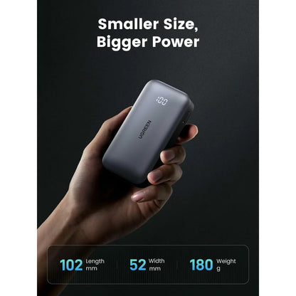 Externer Akku UGREEN PB502, 10000mAh, 30W, QC + PD, 1 x USB-A - 1 x USB-C, Grau