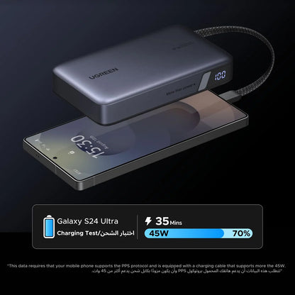 Externer Akku UGREEN PB550, 20000mAh, 67W, QC + PD, 1 x USB-A - 2 x USB-C, Grau