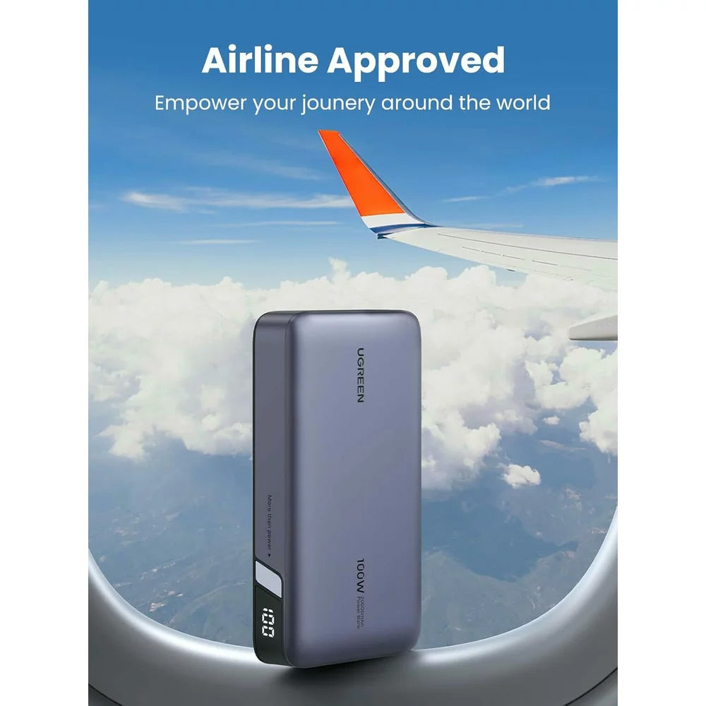 Externer Akku UGREEN PB720 Nexode, 20000mAh, 100W, QC + PD, 1 x USB-A - 2 x USB-C, Grau