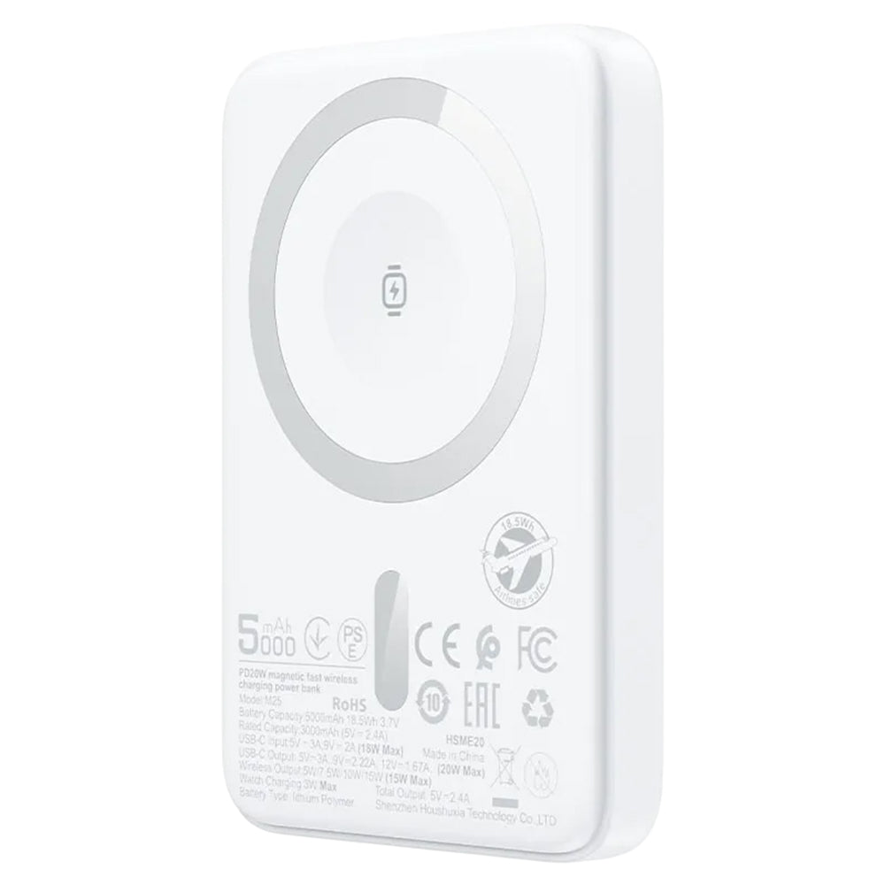 Acefast M25 Wireless External Battery, 5000mAh, 20W, PD + FQI, 1 x QI - 1 x USB-C, White
