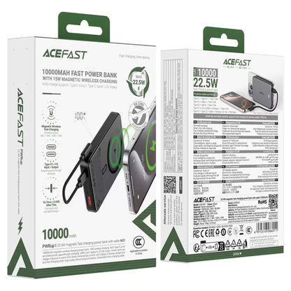Externer Wireless Akku Acefast M31, 10000mAh, 22.5W, QC + PD + FQI, 1 x QI - 1 x USB-A - 2 x USB-C, Schwarz