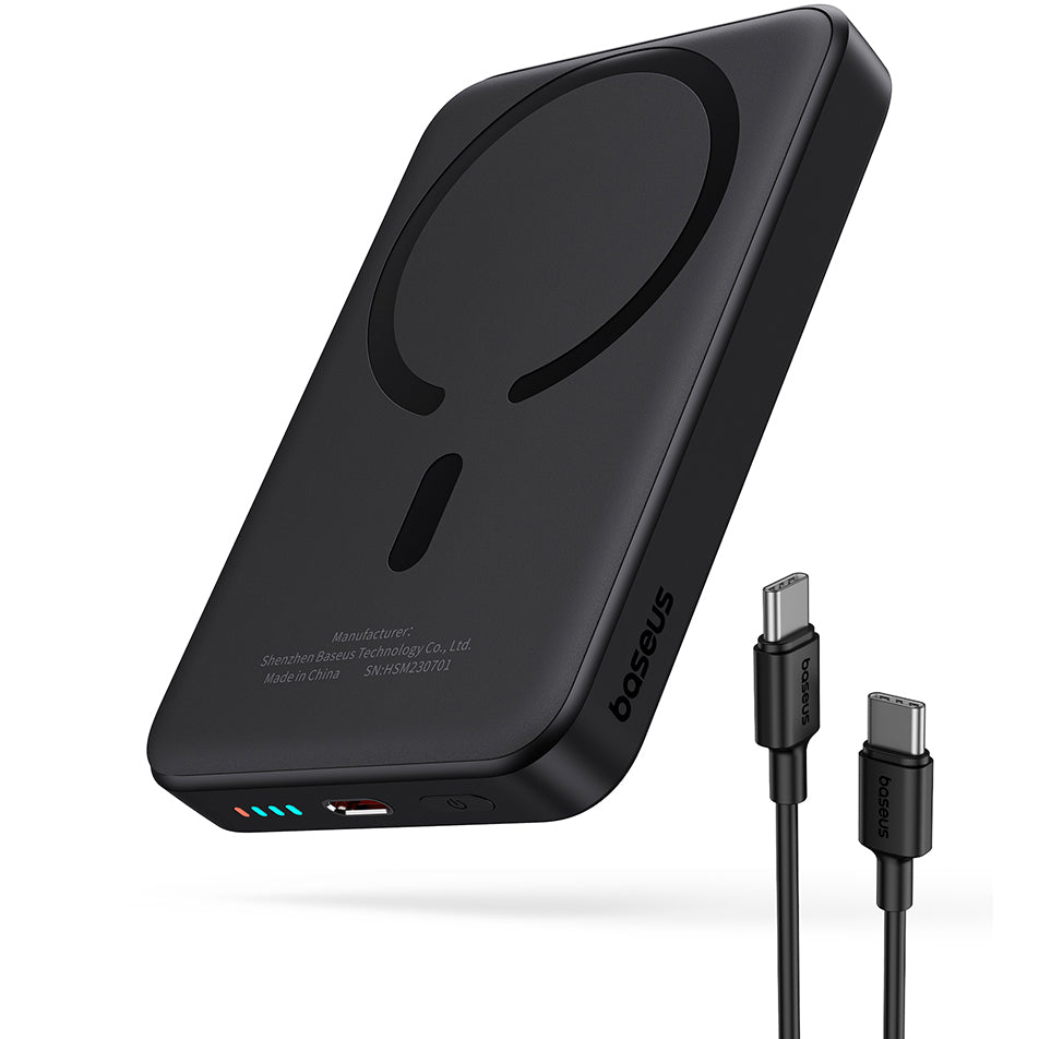 Baseus Magnetic Mini Wireless Externer Akku, 10000 mAh, 20 W, PD + FQI, 1 x QI – 1 x USB-C, Schwarz P10059001113-00