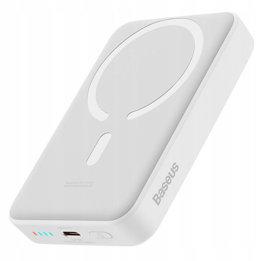 Externer Wireless-Akku Baseus Magnetic Mini, 10000mAh, 30W, PD + FQI, 1 x QI - 1 x USB-C, Weiß PPCX110202