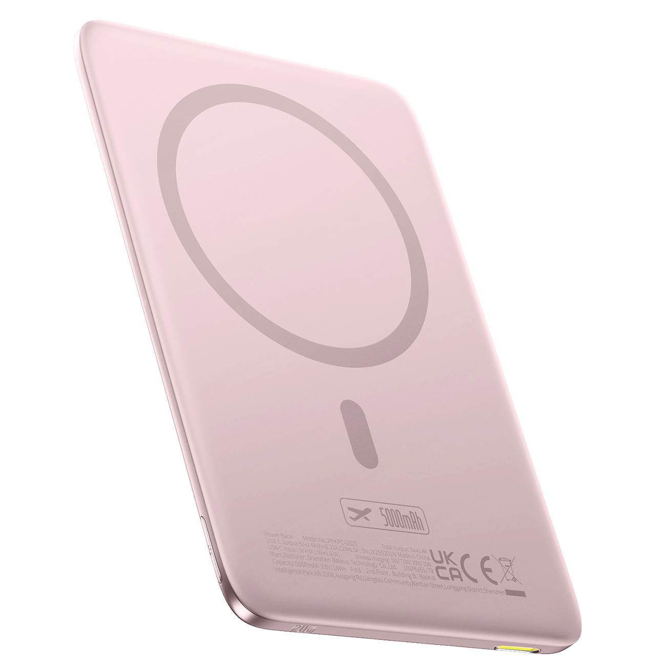 Externer Wireless-Akku Baseus PicoGo AM41, 5000mAh, 20W, PD + FQI, 1 x QI - 1 x USB-C, Rosa