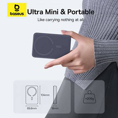 Externer Wireless-Akku Baseus EnerFill FM11 Ultra-Mini, 10000mAh, 22.5W, PD + FQI, 1 x QI - 1 x USB-C, Grau E0026602