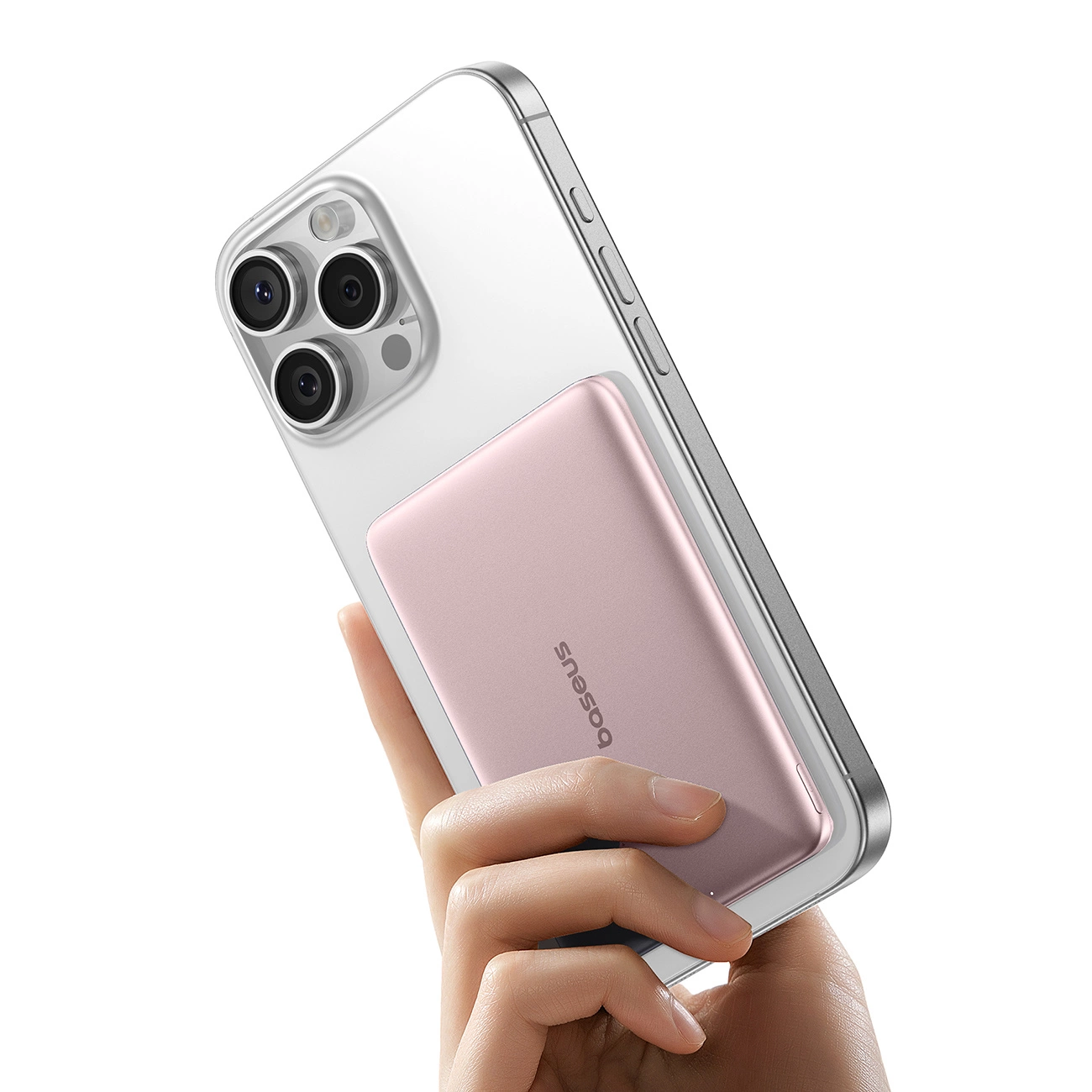 Externer Wireless-Akku Baseus PicoGo AM41, 5000mAh, 20W, PD + FQI, 1 x QI - 1 x USB-C, Rosa