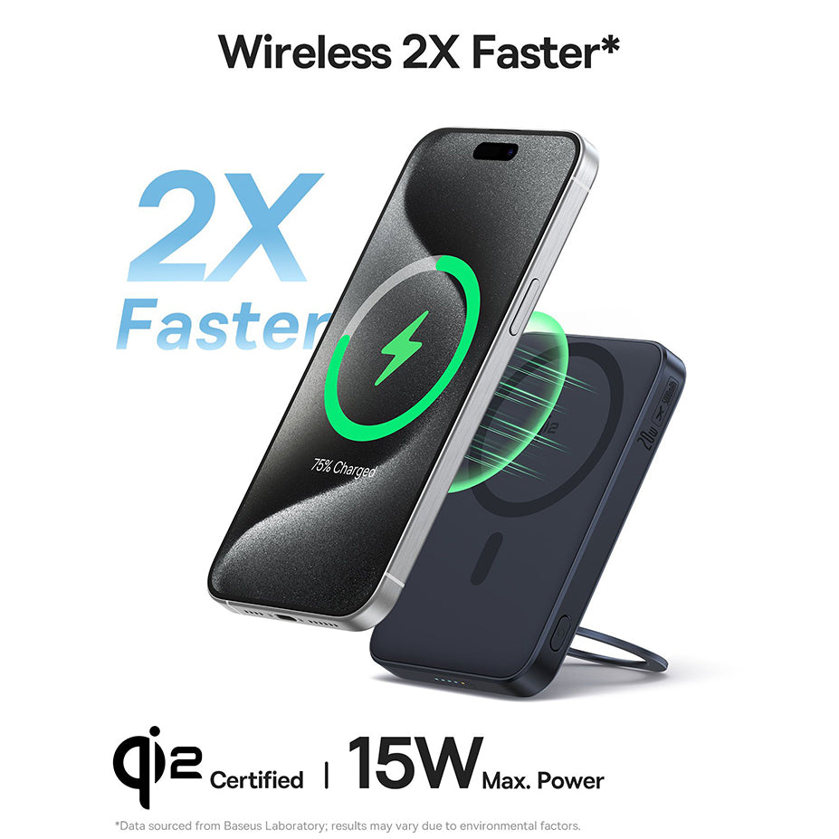 Externer Wireless-Akku Baseus PicoGo, 5000mAh, 20W, PD + FQI, 1 x QI - 1 x USB-C, Schwarz P10076802123-00