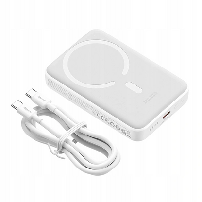 Externer Wireless-Akku Baseus Magnetic Mini, 10000mAh, 30W, PD + FQI, 1 x QI - 1 x USB-C, Weiß PPCX110202