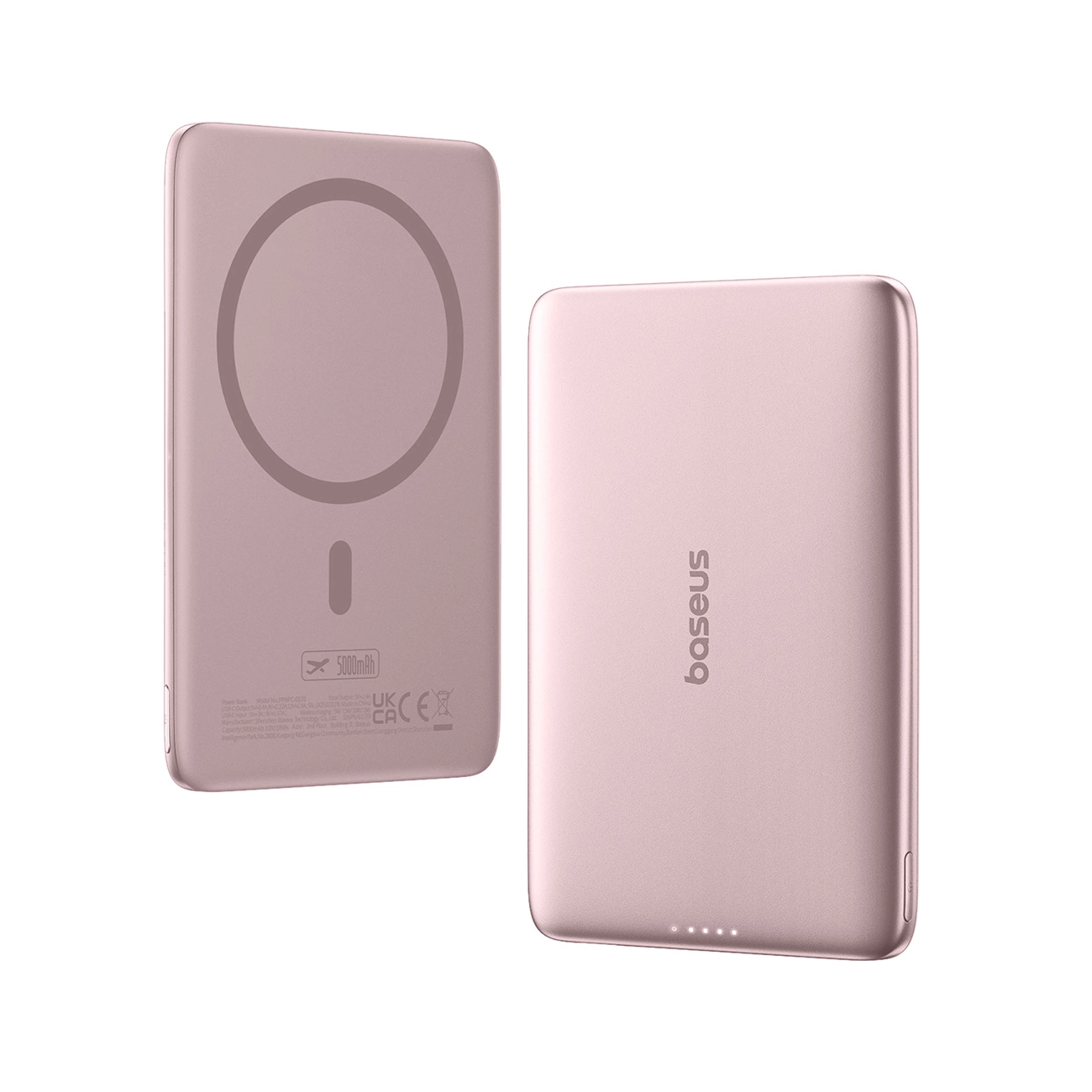 Externer Wireless-Akku Baseus PicoGo AM41, 5000mAh, 20W, PD + FQI, 1 x QI - 1 x USB-C, Rosa
