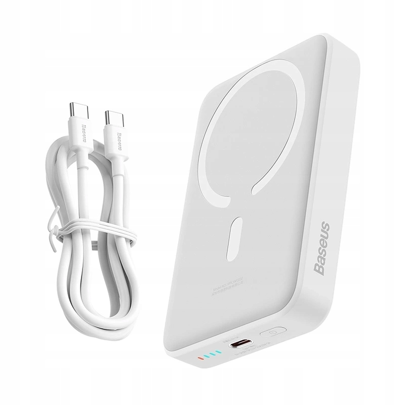 Externer Wireless-Akku Baseus Magnetic Mini, 10000mAh, 30W, PD + FQI, 1 x QI - 1 x USB-C, Weiß PPCX110202