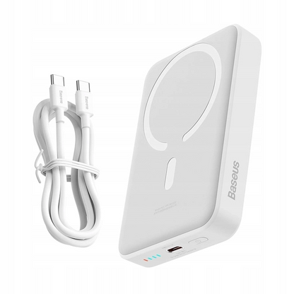 Externer Wireless-Akku Baseus Magnetic Mini, 10000mAh, 30W, PD + FQI, 1 x QI - 1 x USB-C, Weiß PPCX110202