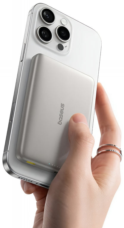 Externer Wireless-Akku Baseus PicoGo AM41, 10000mAh, 27W, PD + FQI, 1 x QI - 1 x USB-C, Beige E0027203