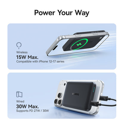Baseus EnerFill FM11 Wireless Externe Batterie, 10000mAh, 30W, PD + FQI, 1 x QI - 1 x USB-C, Schwarz