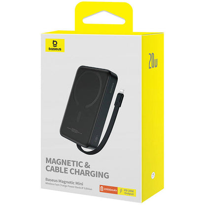 Baseus Magnetic Mini Wireless Externer Akku, 10000 mAh, 20 W, PD + FQI, 1 x Lightning – 1 x QI – 1 x USB-C, Schwarz P10022109113-00