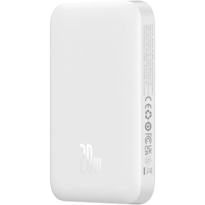 Baseus Magnetic Mini Wireless Externer Akku, 6000 mAh, 20 W, PD + FQI, 1 x QI – 1 x USB-C, Weiß