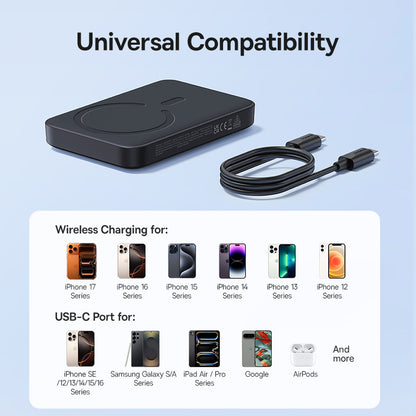 Baseus EnerFill FM11 Wireless Externe Batterie, 10000mAh, 30W, PD + FQI, 1 x QI - 1 x USB-C, Schwarz
