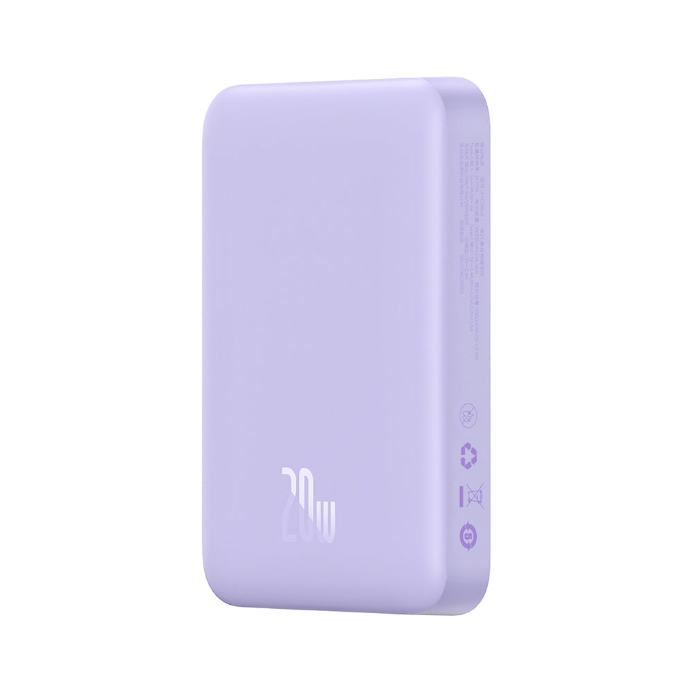 Externer Wireless-Akku Baseus Magnetic Mini, 10000mAh, 20W, PD + FQI, 1 x QI - 1 x USB-C, Lila PPCX110105
