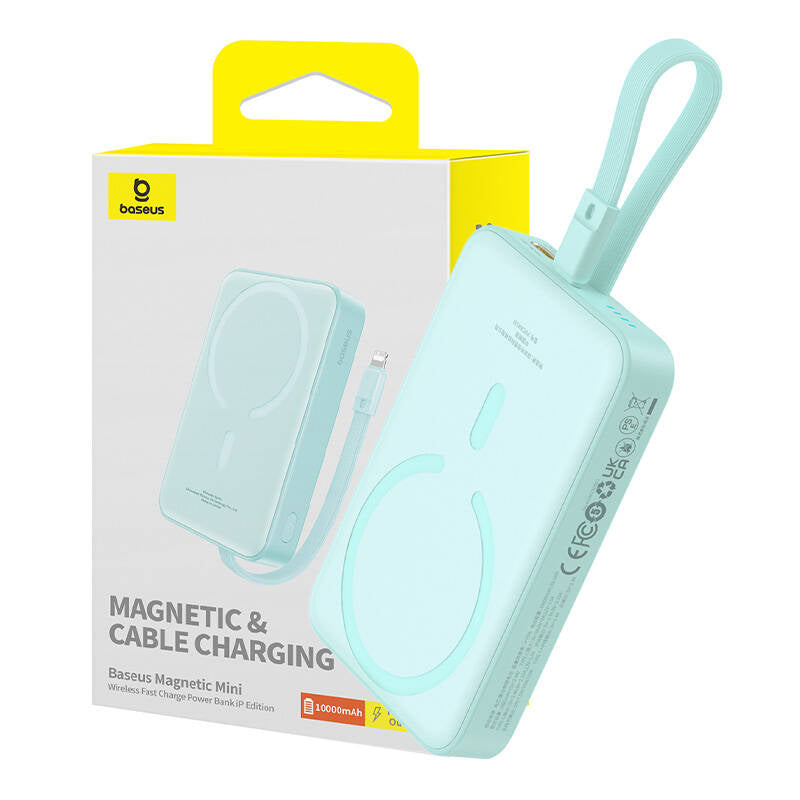 Externer Wireless-Akku Baseus Magnetic Mini, 10000mAh, 20W, PD + FQI, 1 x Lightning - 1 x QI - 1 x USB-C, Grün P10022109333-00